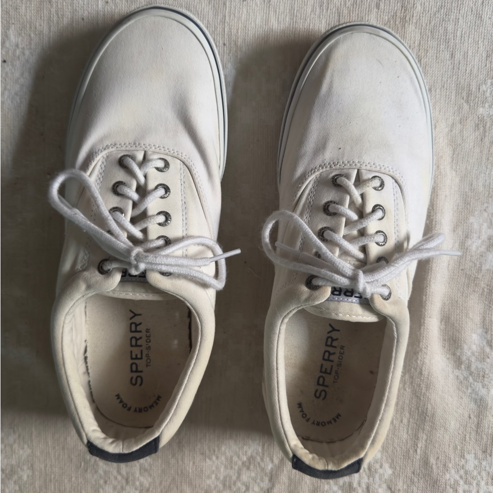 Sperry White Boat Shoes Classic Canvas Design Mens 10.5